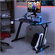 Costway Engineered Wood Computer Table with RGB Lights Monitor Shelf in Black