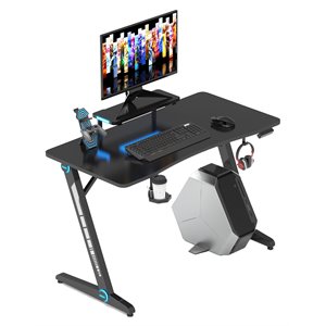 Costway Engineered Wood Computer Table with RGB Lights Monitor Shelf in Black