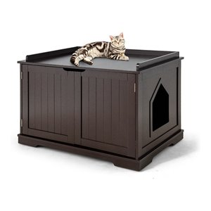 Costway Cabinet Furniture Storage Bench and Cat Litter Box in Black