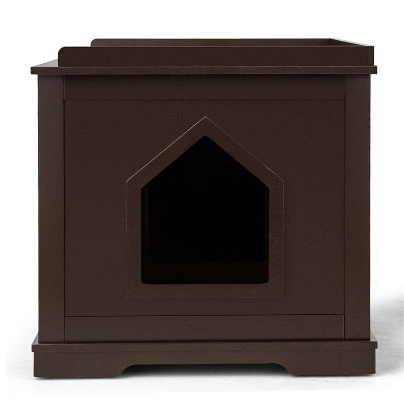 Costway Cabinet Furniture Storage Bench and Cat Litter Box in Brown