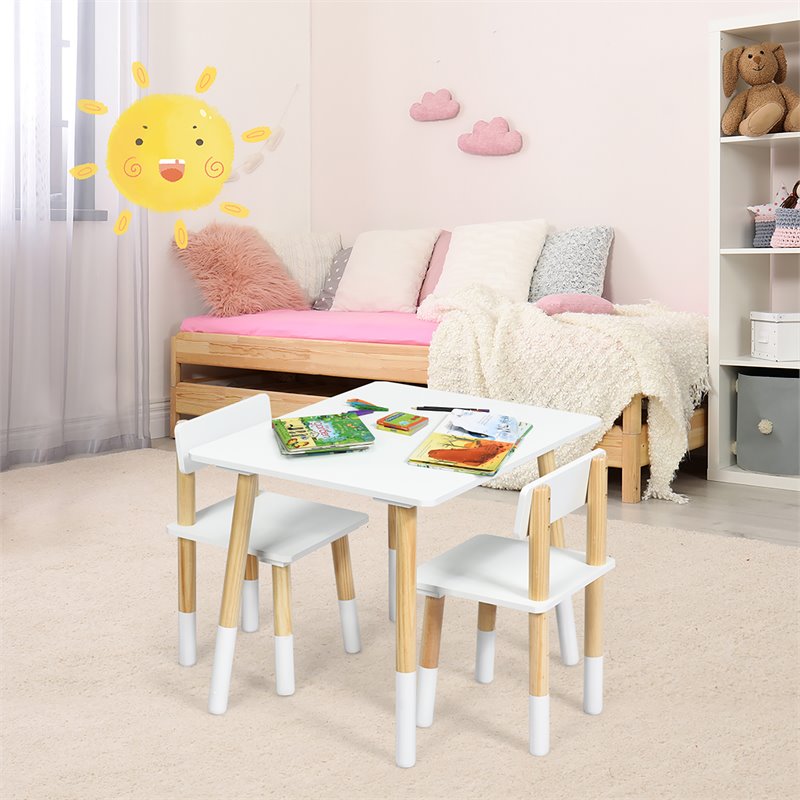 Costway Contemporary Wooden Kids Activity Table & 2 Chairs Set in White