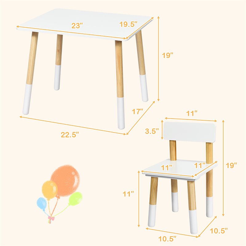 Costway Contemporary Wooden Kids Activity Table & 2 Chairs Set in White