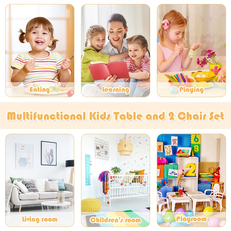 Costway Contemporary Wooden Kids Activity Table & 2 Chairs Set in White