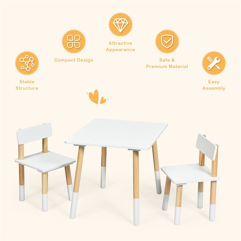Costway Contemporary Wooden Kids Activity Table & 2 Chairs Set in White
