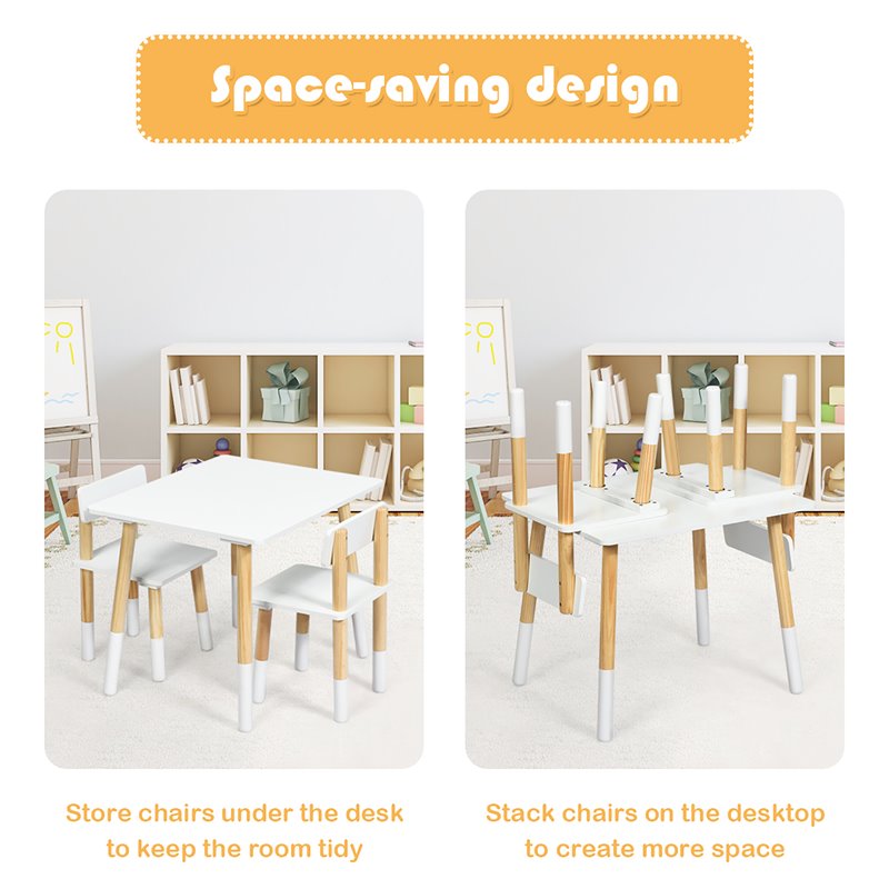 Costway Contemporary Wooden Kids Activity Table & 2 Chairs Set in White