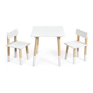 costway contemporary wooden kids activity table & 2 chairs set in white