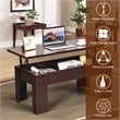 Costway Wood Lift Top Coffee Table with Hidden Compartment & Shelf in Brown