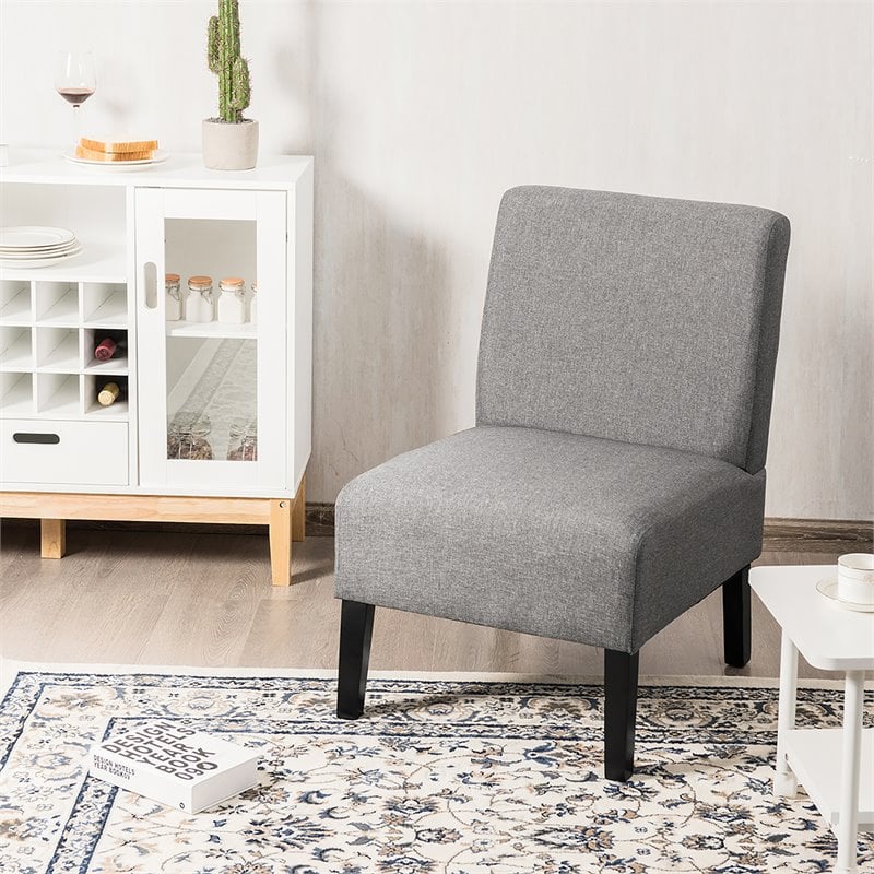 Costway Fabric Accent Armless Leisure Chair with Rubber Wood Legs in Gray