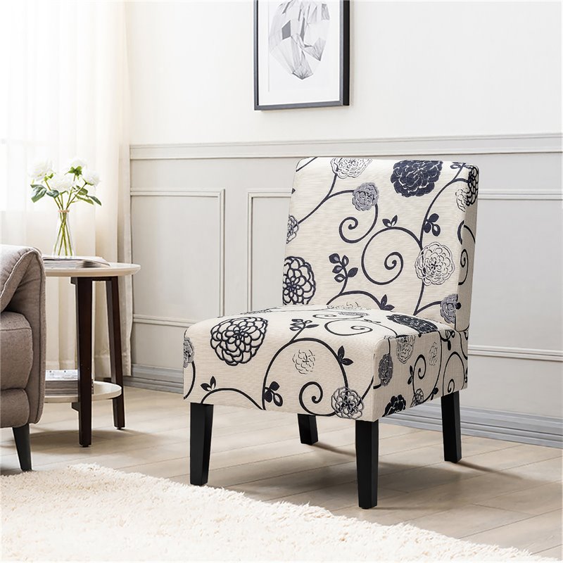Costway Linen Fabric Accent Armless Chair with Rubber Wood Legs in White
