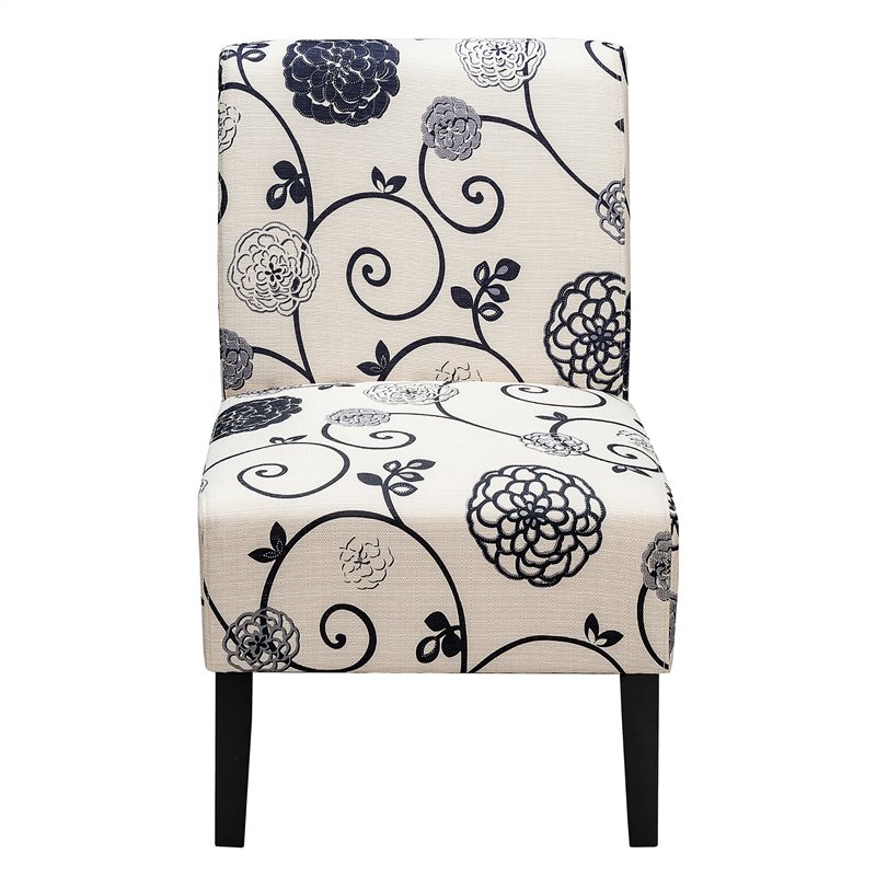 Costway Linen Fabric Accent Armless Chair with Rubber Wood Legs in White