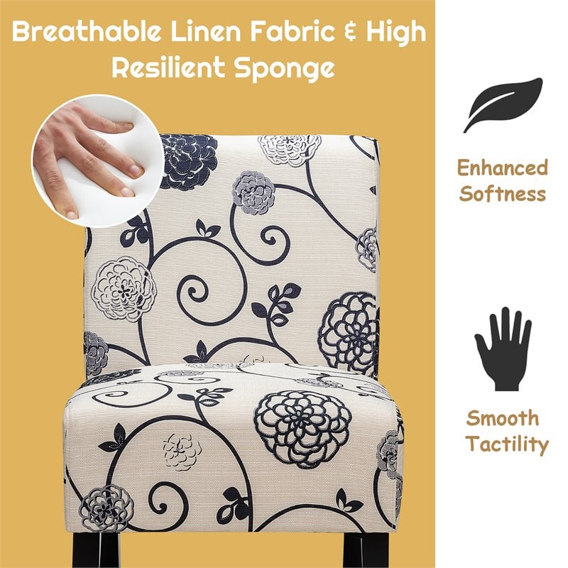 Costway Linen Fabric Accent Armless Chair with Rubber Wood Legs in White