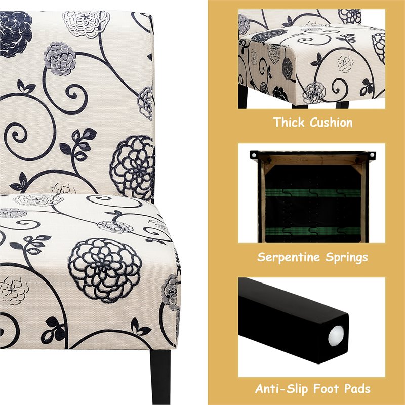 Costway Linen Fabric Accent Armless Chair with Rubber Wood Legs in White