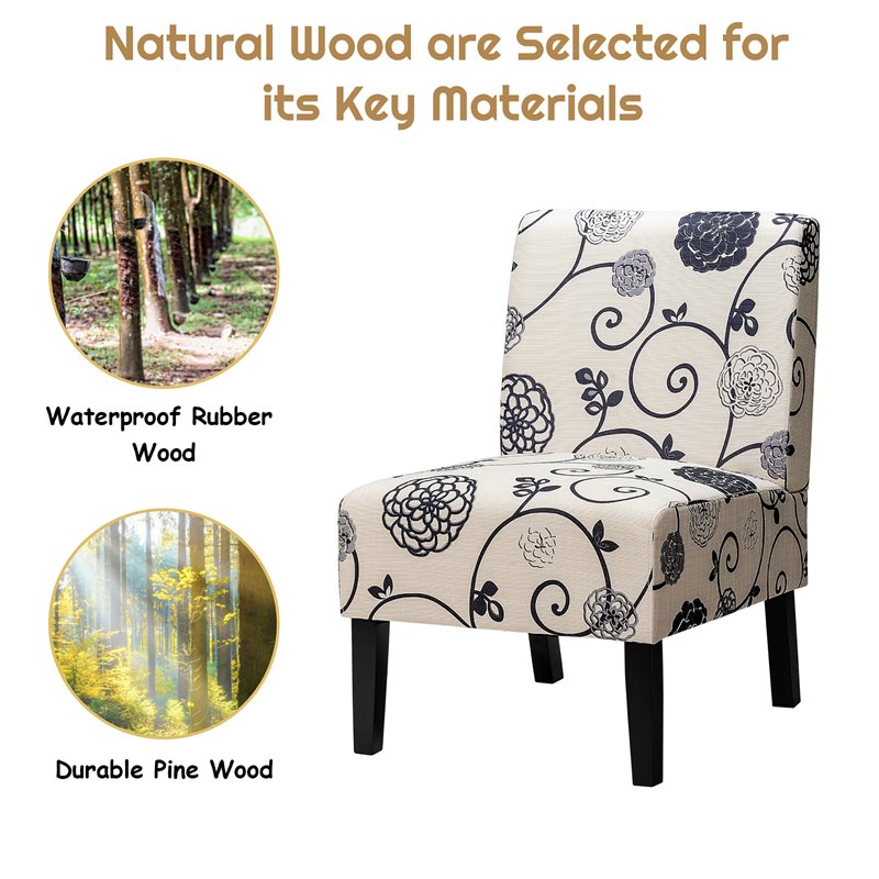 Costway Linen Fabric Accent Armless Chair with Rubber Wood Legs in White