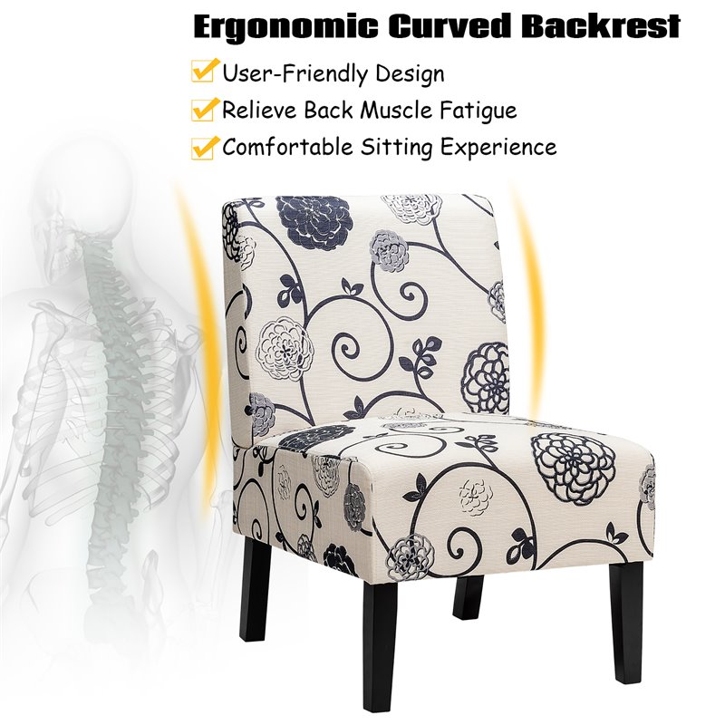 Costway Linen Fabric Accent Armless Chair with Rubber Wood Legs in White