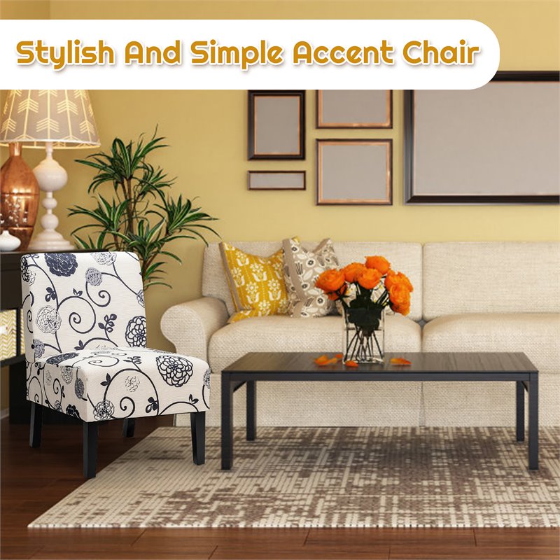 Costway Linen Fabric Accent Armless Chair with Rubber Wood Legs in White