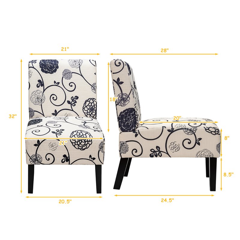 Costway Linen Fabric Accent Armless Chair with Rubber Wood Legs in White