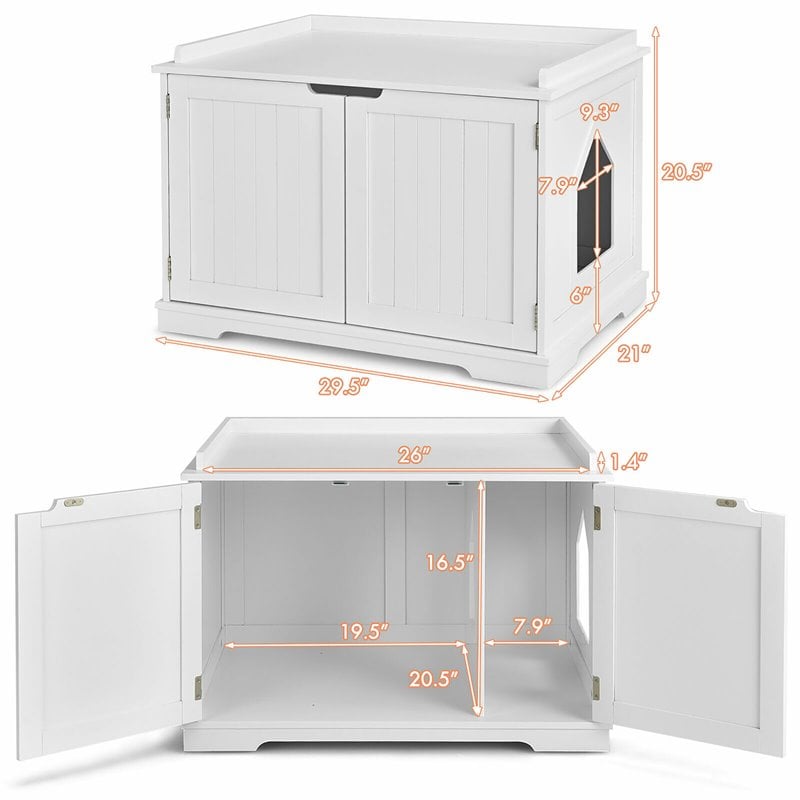 Costway Cabinet Furniture Storage Bench and Cat Litter Box in White