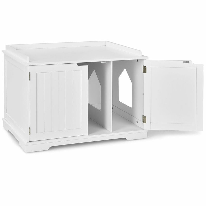Costway Cabinet Furniture Storage Bench and Cat Litter Box in White