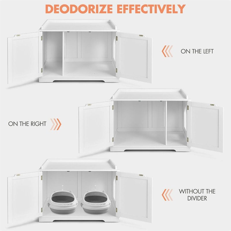 Costway Cabinet Furniture Storage Bench and Cat Litter Box in White