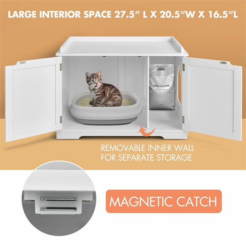 Costway Cabinet Furniture Storage Bench and Cat Litter Box in White