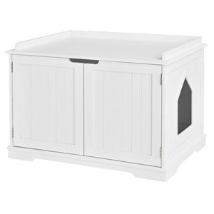 Costway Cabinet Furniture Storage Bench and Cat Litter Box in White
