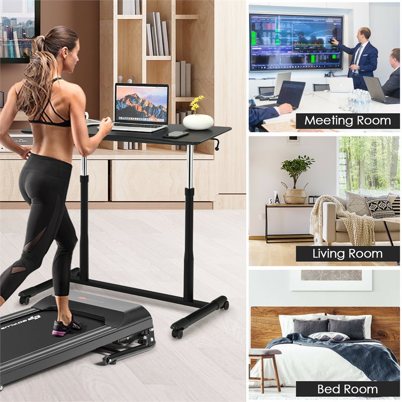 Costway Contemporary Wood Adjustable Height Rolling Computer Desk in Black