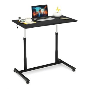 Costway Contemporary Wood Adjustable Height Rolling Computer Desk in Black