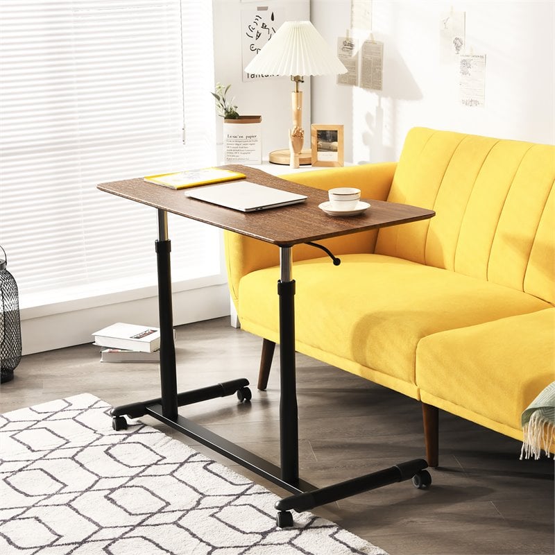 Costway Contemporary Wood Adjustable Height Rolling Computer Desk in Brown