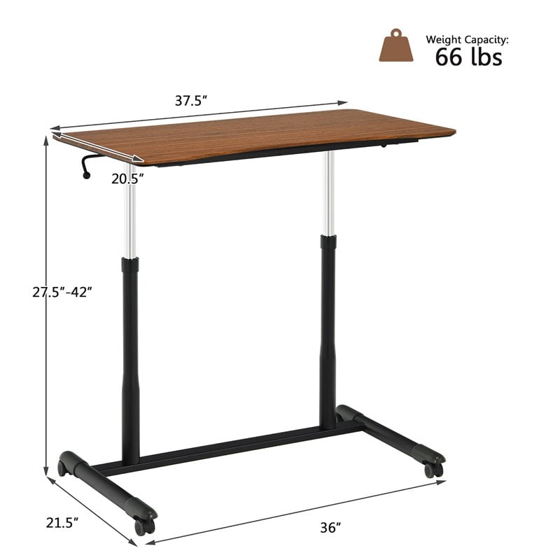 Costway Contemporary Wood Adjustable Height Rolling Computer Desk in Brown