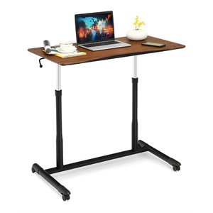 Costway Contemporary Wood Adjustable Height Rolling Computer Desk in Brown