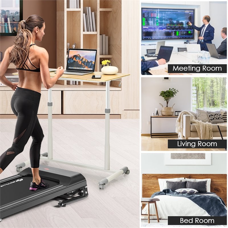 Costway Contemporary Wood Adjustable Height Rolling Computer Desk in Natural
