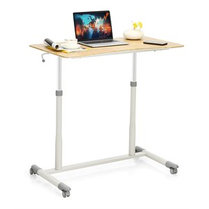 Costway Contemporary Wood Adjustable Height Rolling Computer Desk in Natural