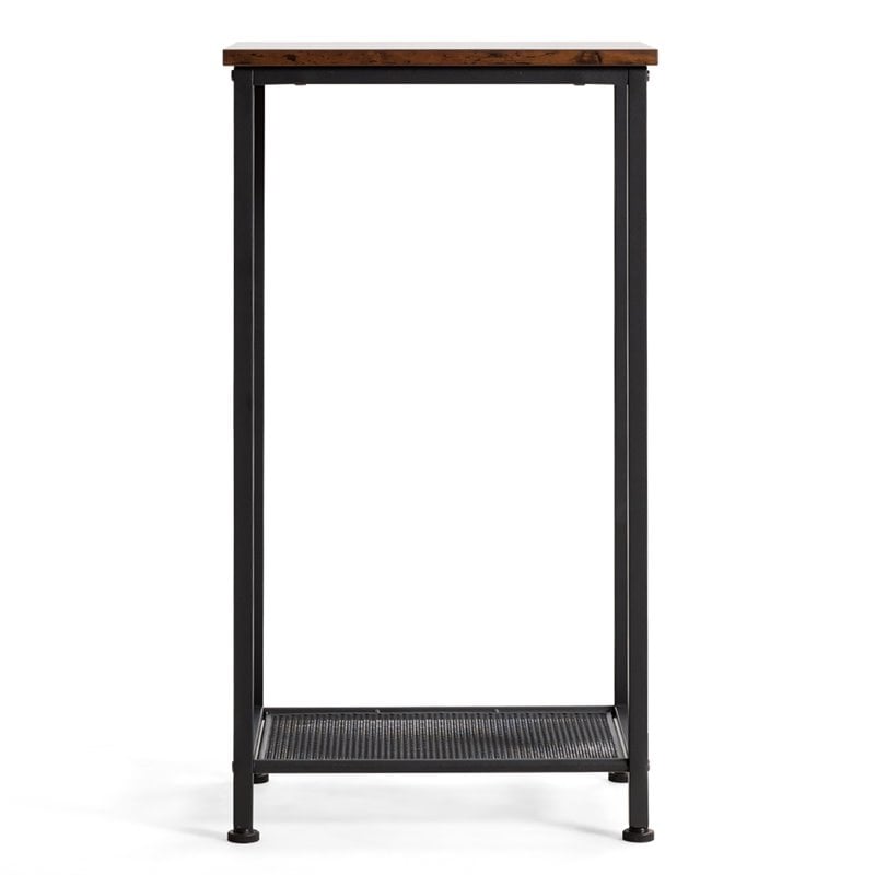 Costway 2-tier Particle Board & Steel Side Table with Mesh Shelf in Rustic Brown