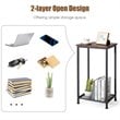 Costway 2-tier Particle Board & Steel Side Table with Mesh Shelf in Rustic Brown