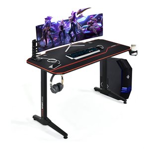 Costway 55'' T-Shaped Wood Computer Desk with Full Desk Mouse Pad in Black