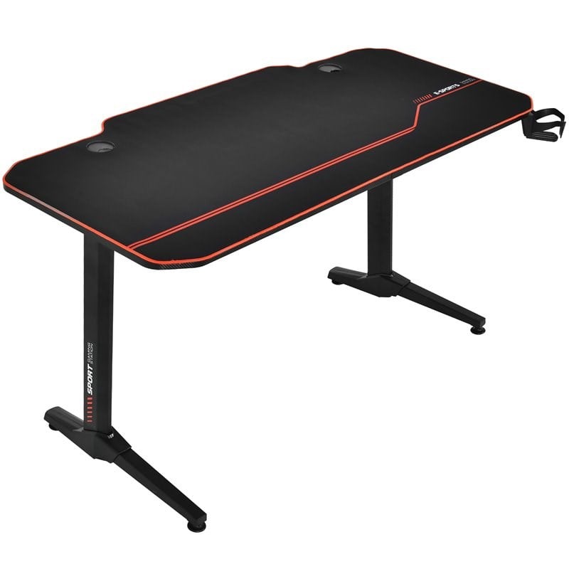 Costway 55'' T-Shaped Wood Computer Desk w/ Full Desk Mouse Pad in Black Finish