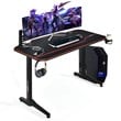 Costway 55'' T-Shaped Wood Computer Desk w/ Full Desk Mouse Pad in Black Finish