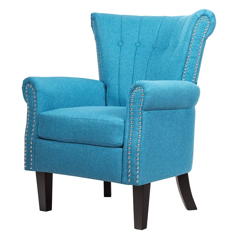 Costway Tufted Upholstered Modern Single Sofa with Rubber Wood Legs in Blue