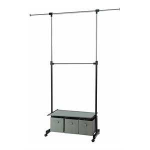 Costway 2-Rod Adjustable Garment Rack Rolling Clothes Organizer in Gray