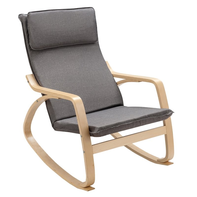 Costway Modern Bentwood Fabric Upholstered Relax Lounge Rocking Chair in Gray