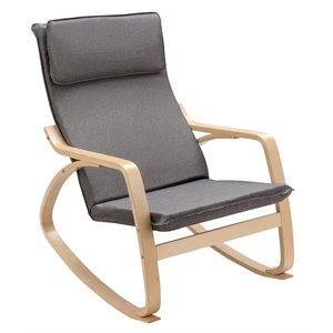 costway modern bentwood fabric upholstered relax lounge rocking chair in gray