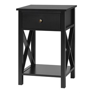Costway Contemporary MDF Nightstand with Drawer and Shelf in Black