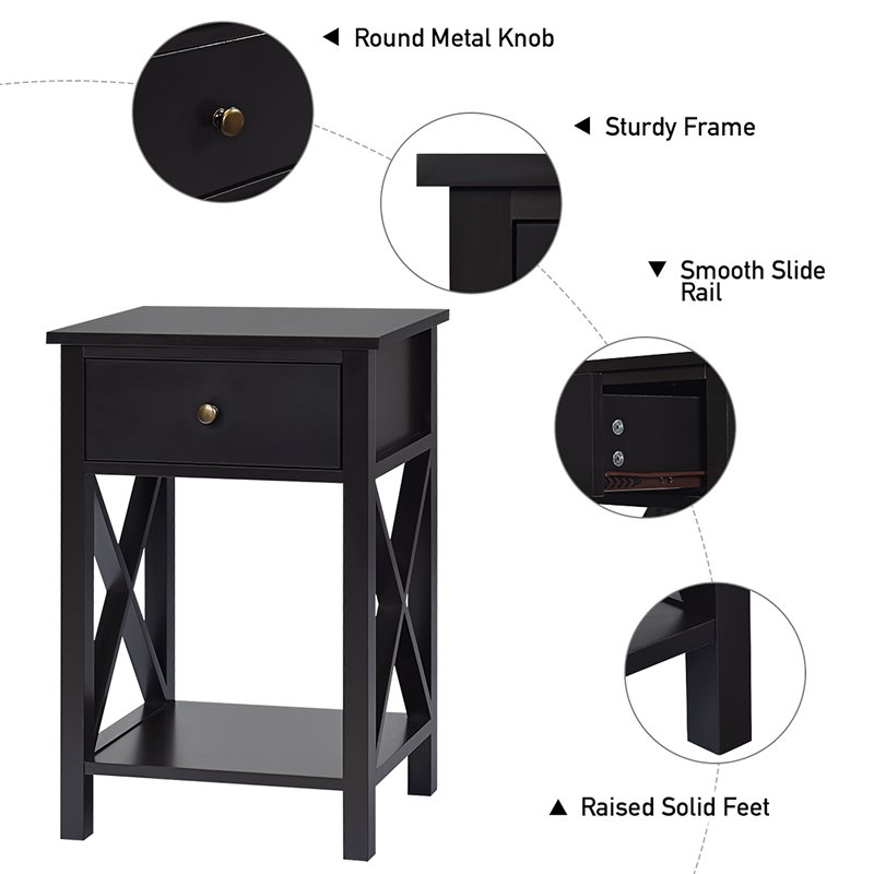 Costway Contemporary MDF Nightstand with Drawer and Shelf in Brown