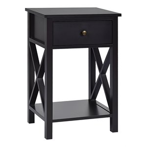 costway contemporary mdf nightstand with drawer and shelf in brown