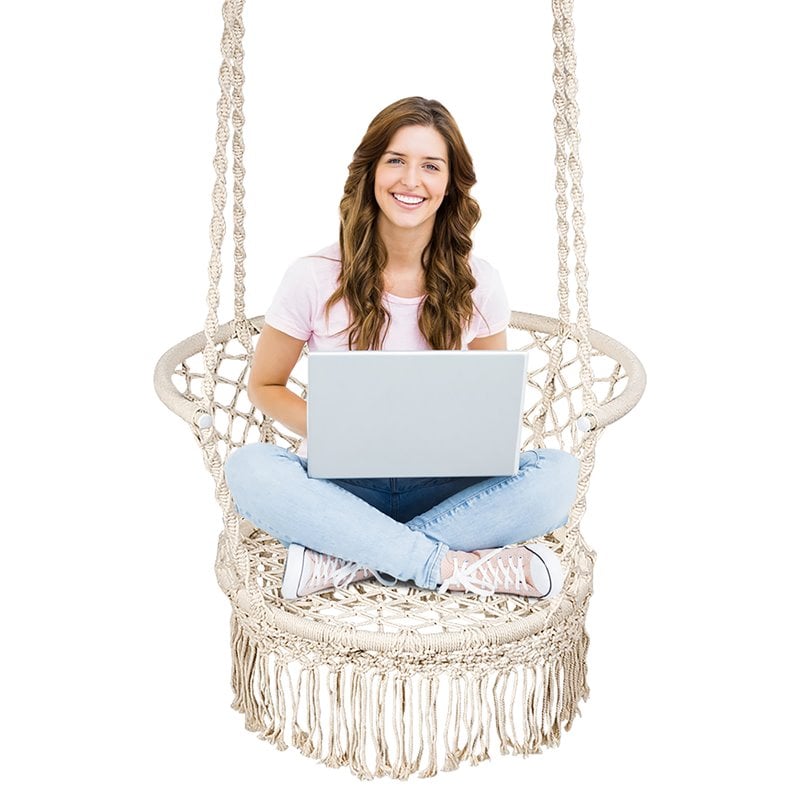 Costway Iron Polyester Hammock Swing Chair with Cotton Backrest in Beige