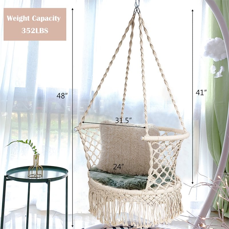 Costway Iron Polyester Hammock Swing Chair with Cotton Backrest in Beige