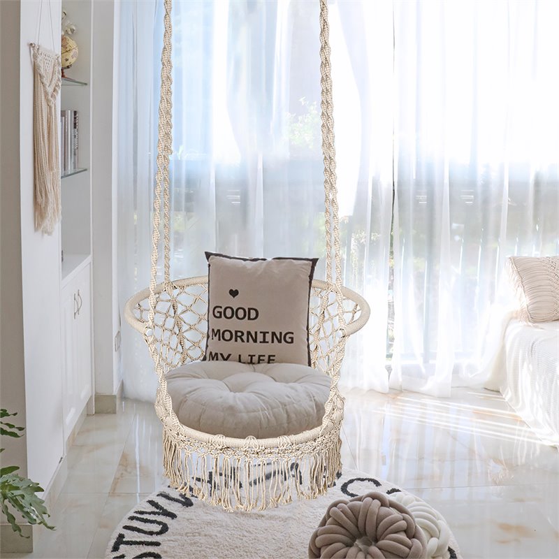 Costway Iron Polyester Hammock Swing Chair with Cotton Backrest in Beige