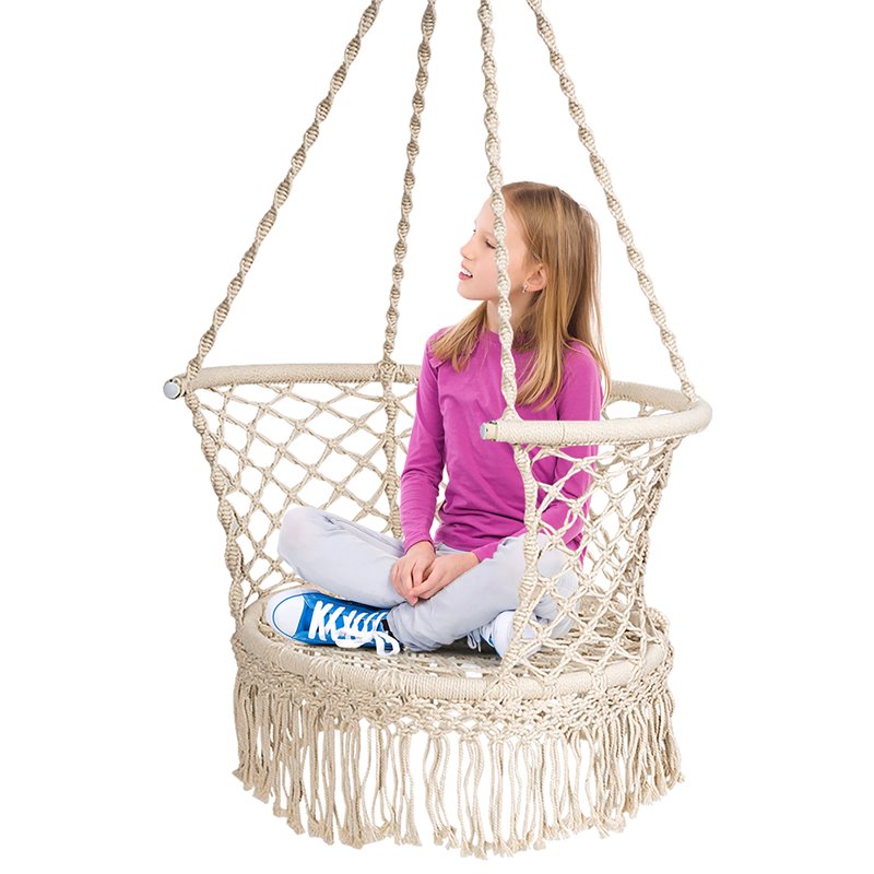 Costway Iron Polyester Hammock Swing Chair with Cotton Backrest in Beige
