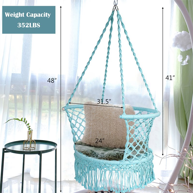 Costway Iron Polyester Hammock Swing Chair with Cotton Rope in Turquoise