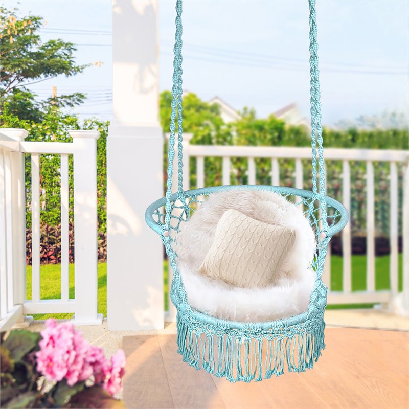 Costway Iron Polyester Hammock Swing Chair with Cotton Rope in Turquoise